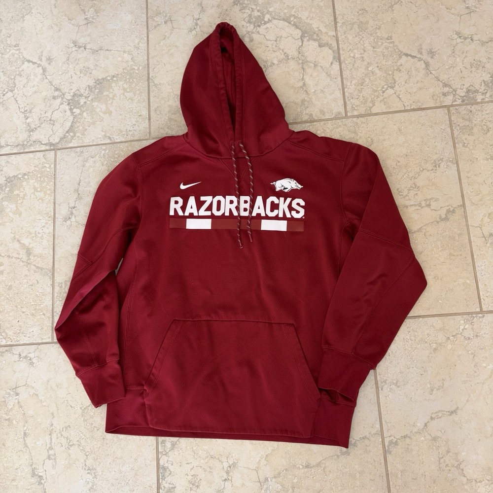 Nike Arkansas Razorbacks Men's Dri-FIT Red Pullover Hoodie L Rip On Hood